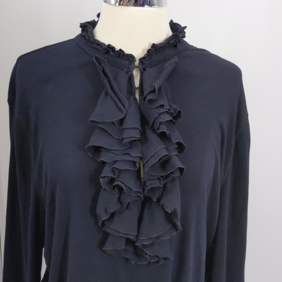 LRL Ralph Lauren black knit top with frills-sz XL - Picture 2 of 6